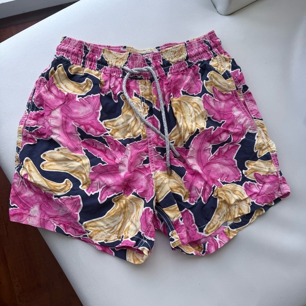 Men Swim Trunks Classic M Vilebrequin flowers blue pink